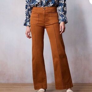 LC Lauren Conrad Women's Tan Flare Pant NEW Brown Coffee Umber 2 NEW Patch Denim